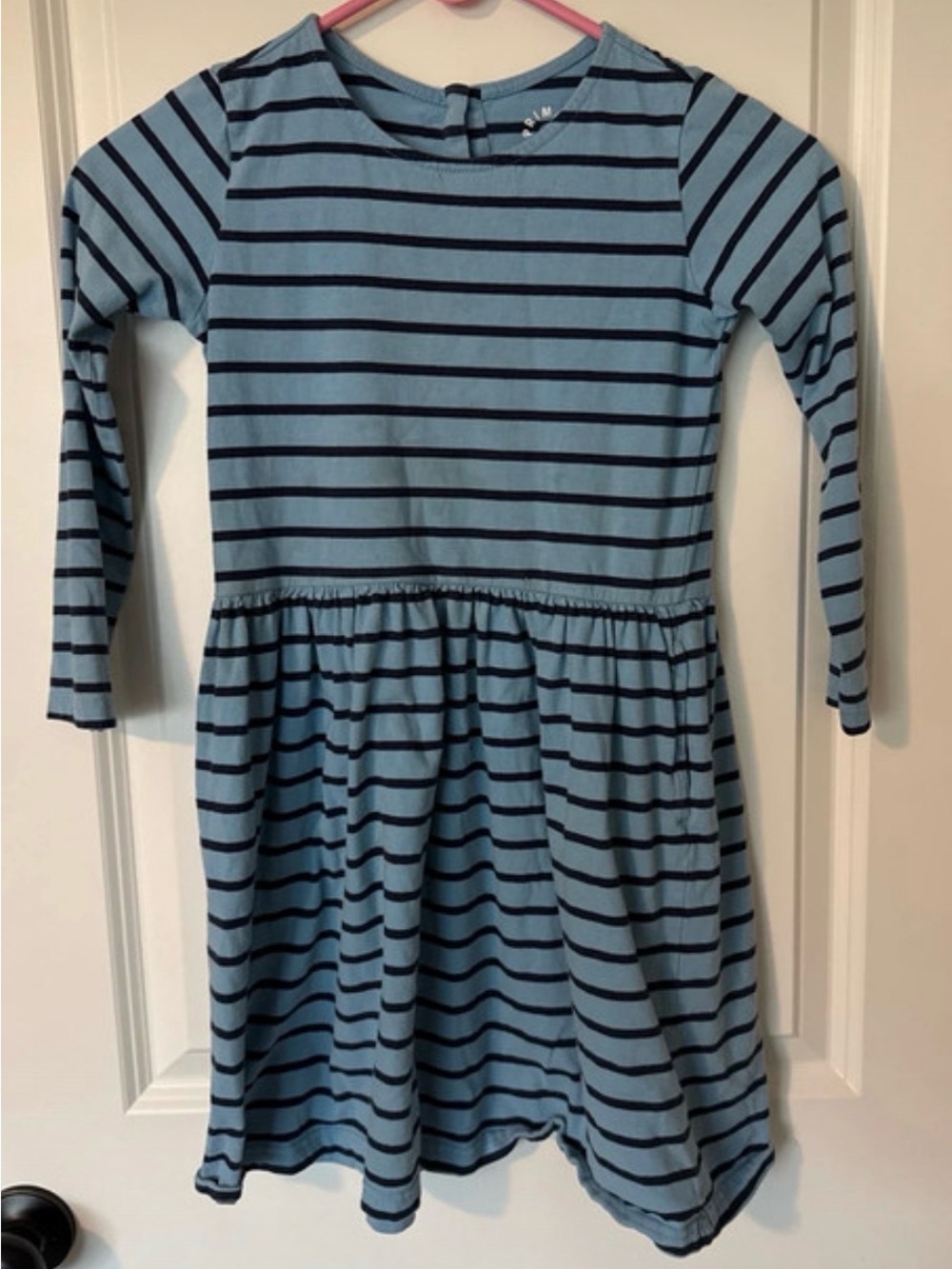 Primary Blue & Navy Striped Long-Sleeve Dress